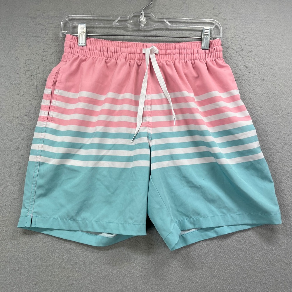 Chubbies Swim Trunks Mens Small Pink Blue Striped 7 Inseam Beach Board Casual